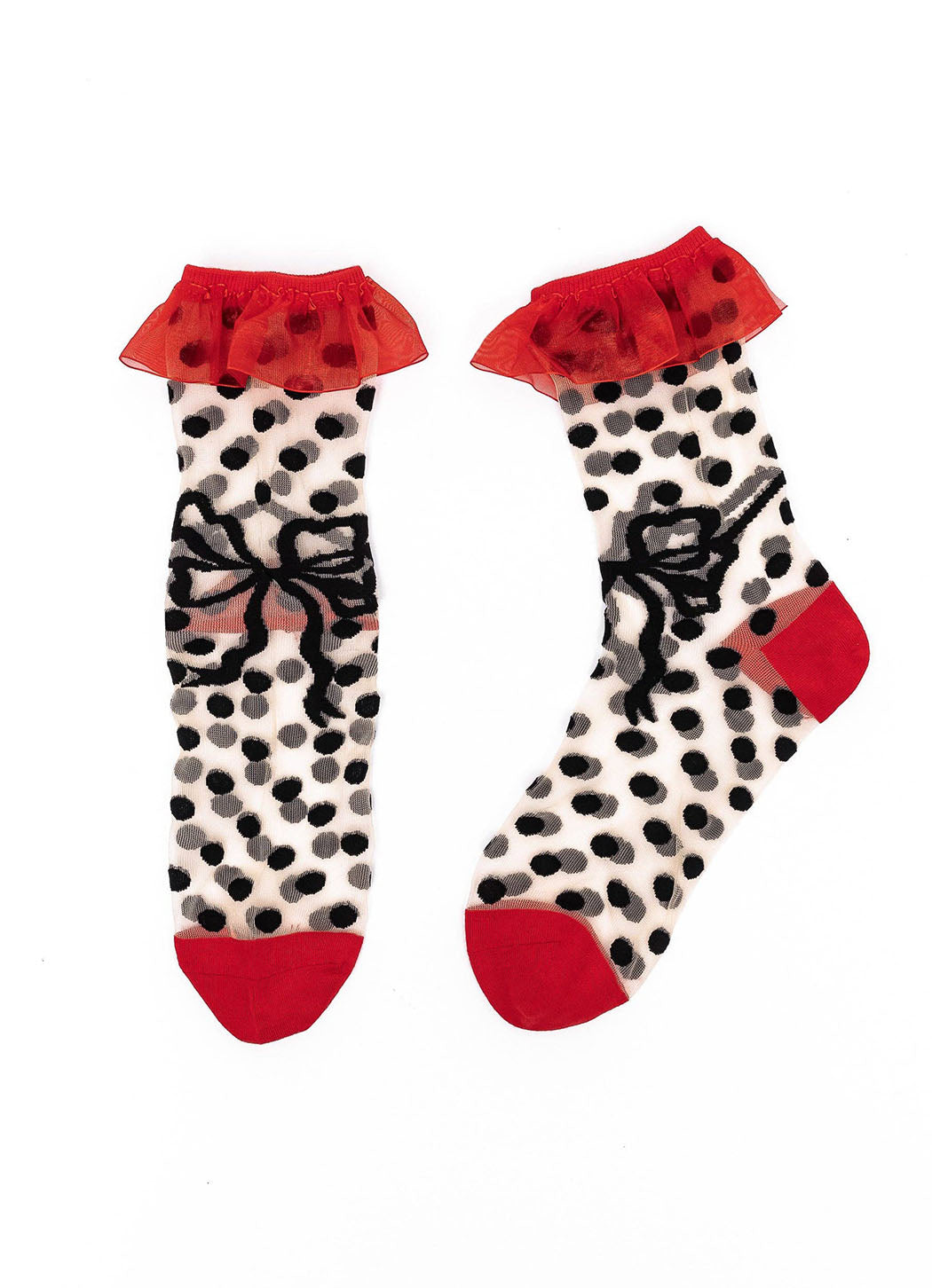 Sock Candy - Polka Dot Bow Ruffle Sheer Crew Sock