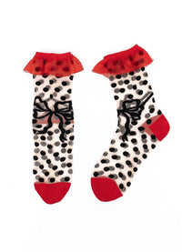 Sock Candy - Polka Dot Bow Ruffle Sheer Crew Sock