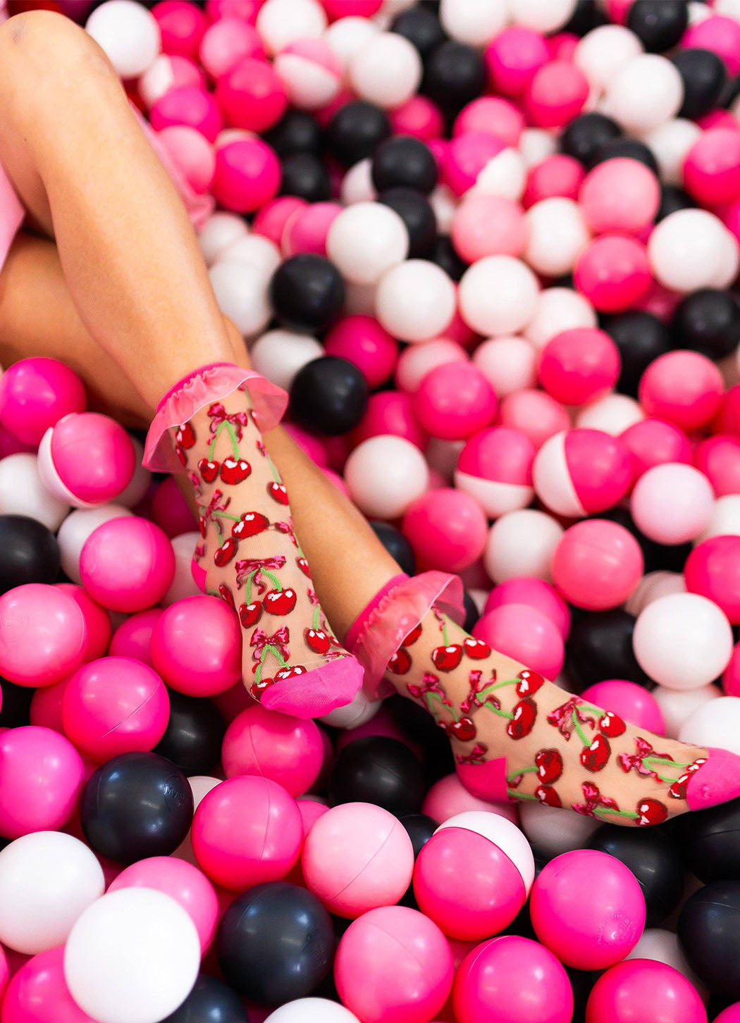 Sock Candy Cherry Bow Ruffle Sheer Crew Sock