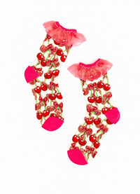 Sock Candy Cherry Bow Ruffle Sheer Crew Sock