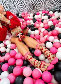 Sock Candy Cherry Bow Ruffle Sheer Crew Sock