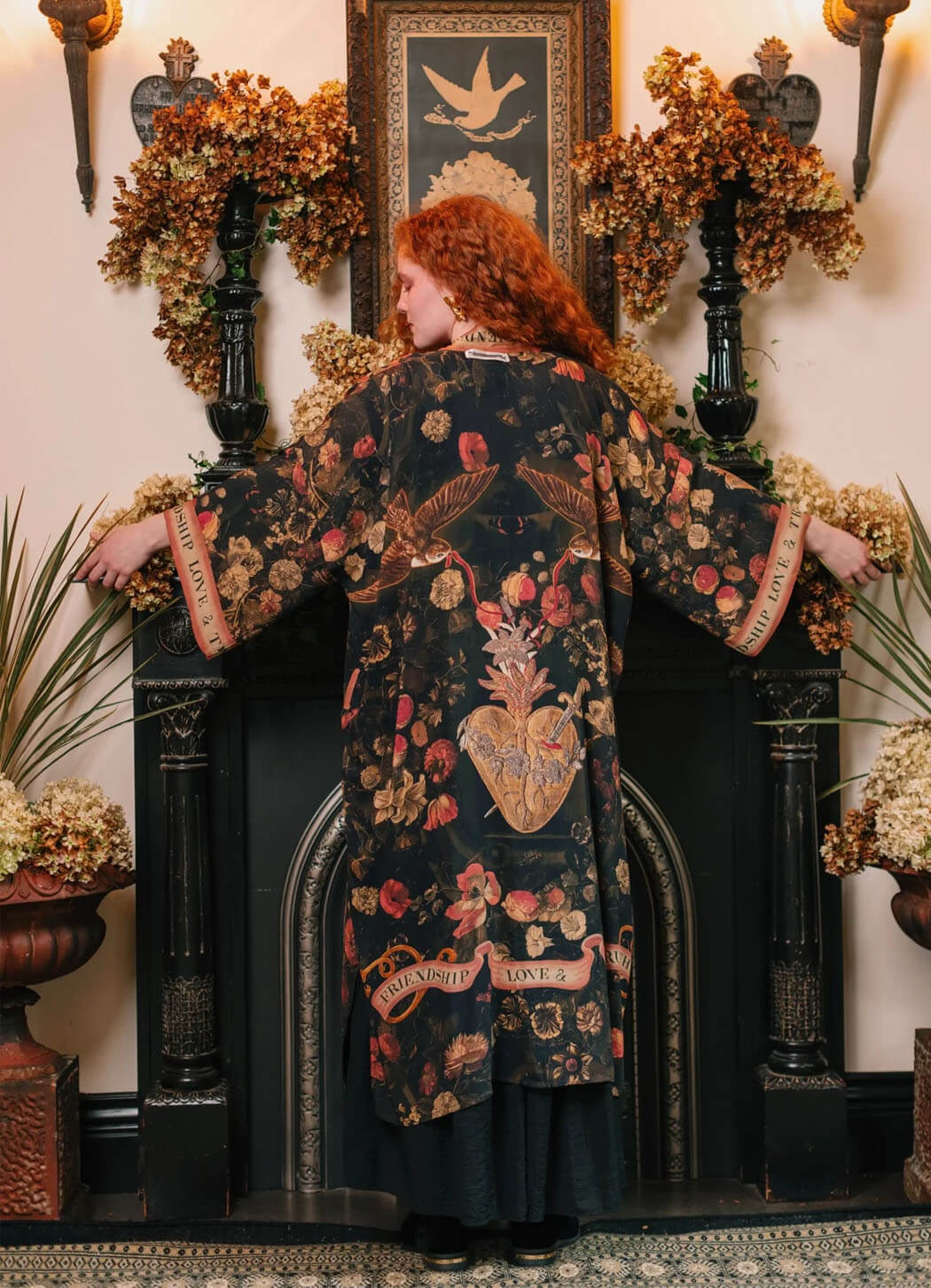 Market of Stars Heart of Gold Opera Duster Kimono Robe With Sacred Heart