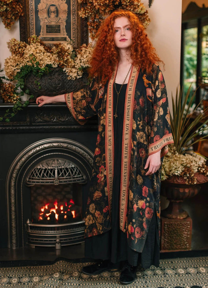 Market of Stars Heart of Gold Opera Duster Kimono Robe With Sacred Heart