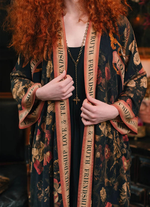 Market of Stars Heart of Gold Opera Duster Kimono Robe With Sacred Heart