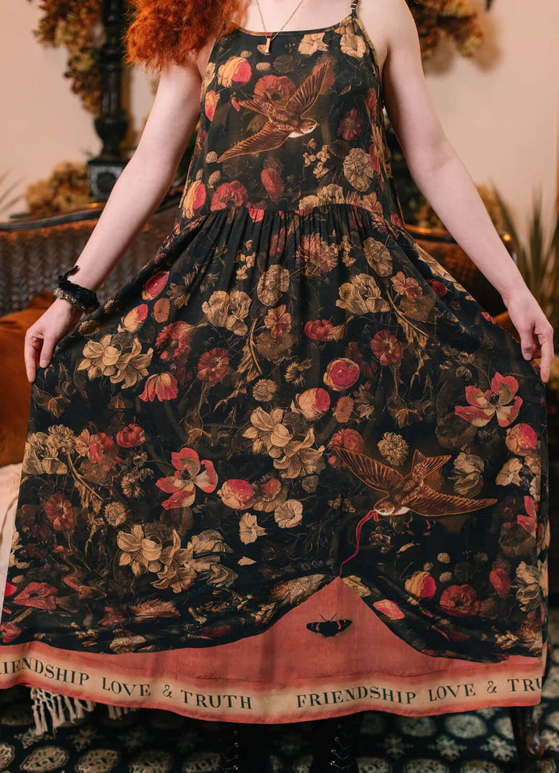 Market of Stars Heart of Gold Boheme Long Maxi Slip Dress With Sacred Heart