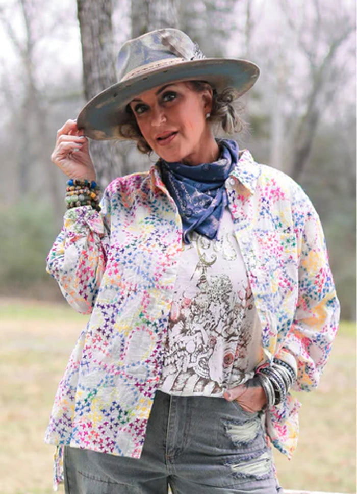 Jaded Gypsy Splash Of Color Embroidered Top