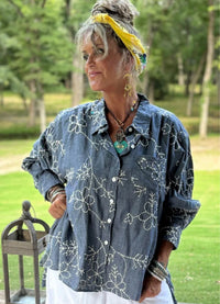 Jaded Gypsy Blue Gardens Embroidered Top