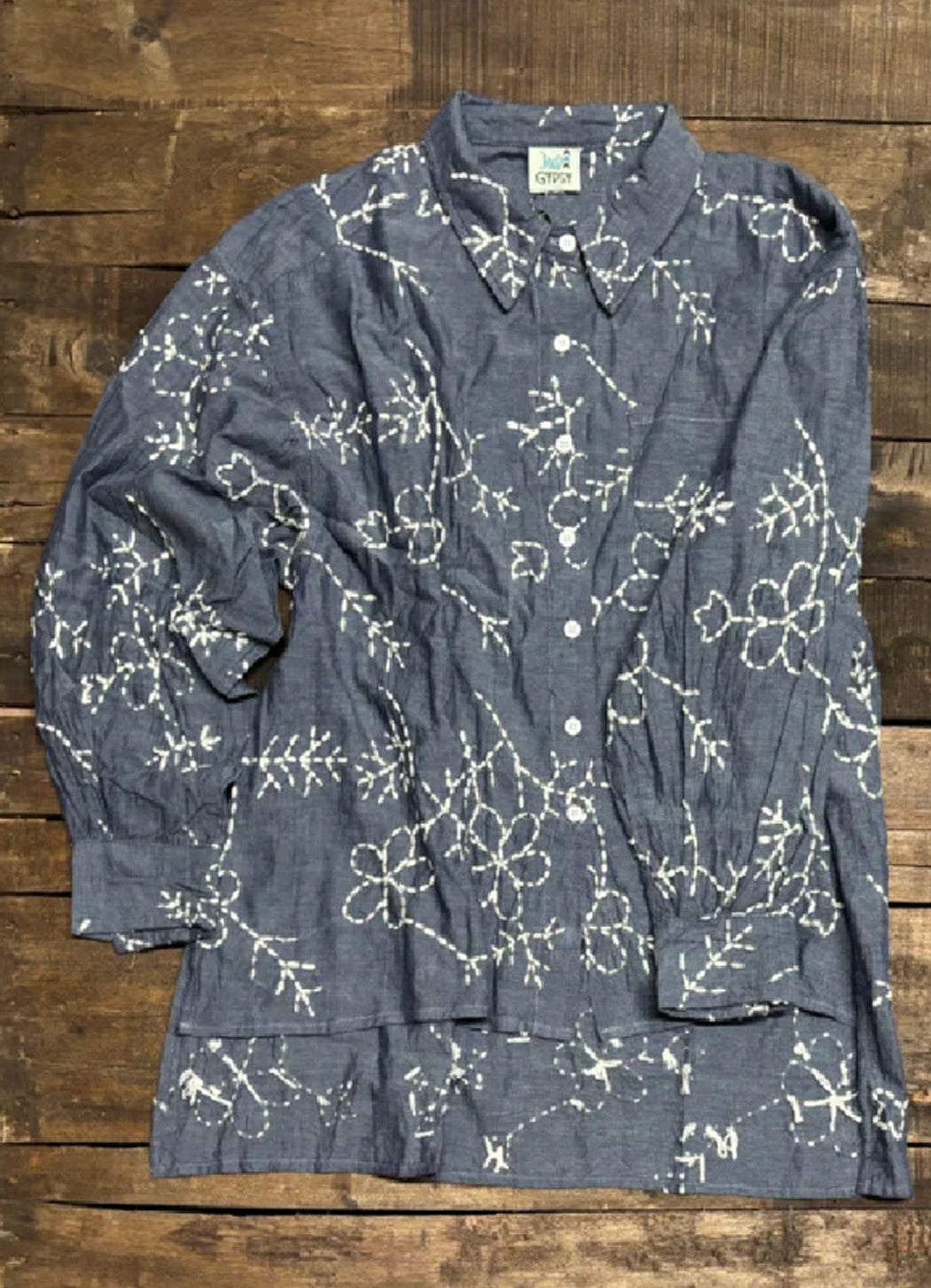 Jaded Gypsy Blue Gardens Embroidered Top
