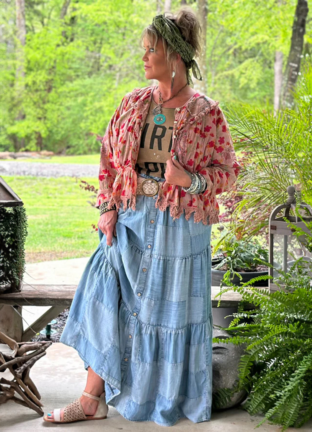 Jaded Gypsy Patchwork Skies Ruffle Skirt