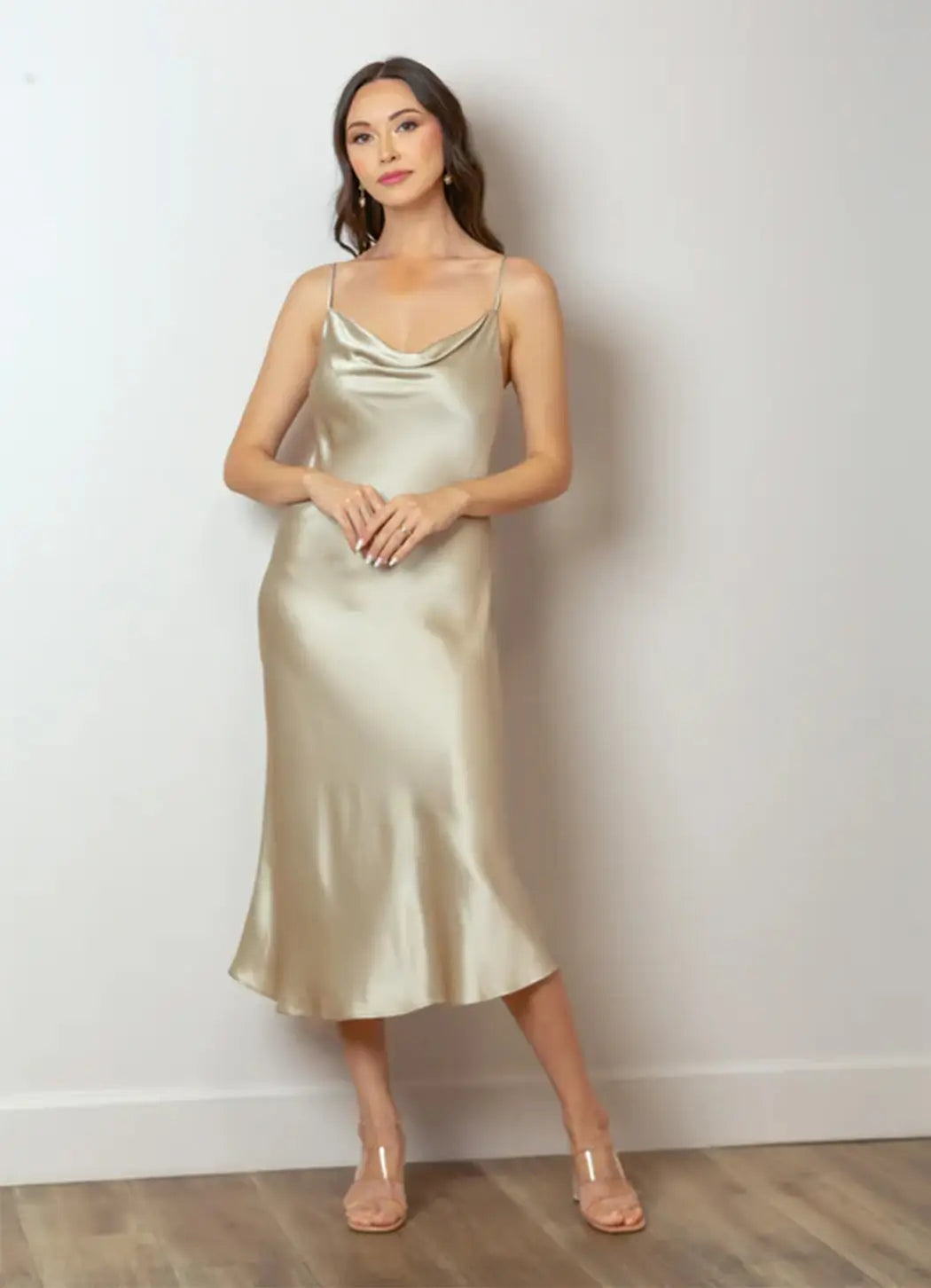 Jessie Liu Jessie Liu Satin Cowl Neck Dress - Champagne Jessie Liu Jessie Liu Satin Cowl Neck Dress - Champagne