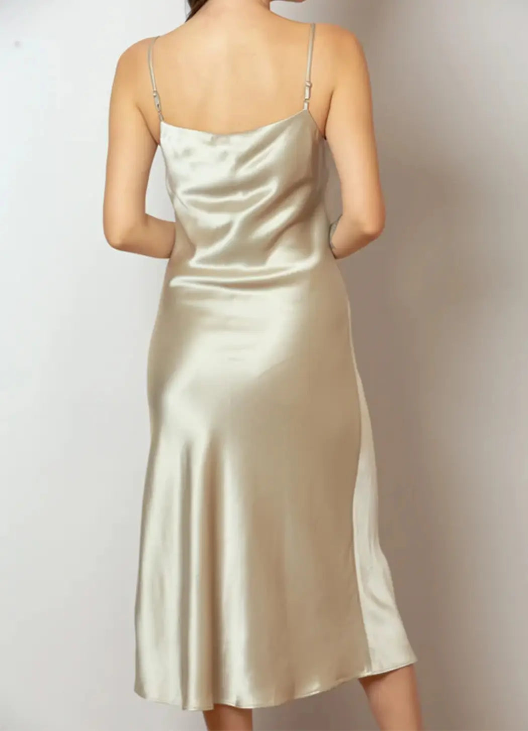 Jessie Liu Satin Cowl neck Dress-Champagne