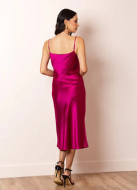 Jessie Liu Satin Cowl Neck Dress-Fuchsia