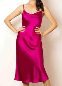 Jessie Liu Satin Cowl Neck Dress-Fuchsia