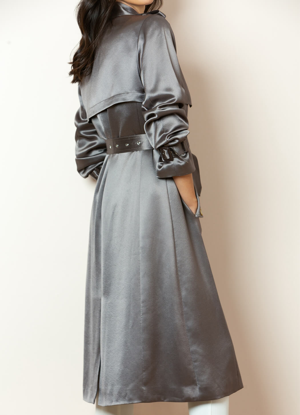 Jessie Liu Satin Trench Coat