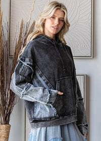 Oli & Hali Washed Knit Denim Mix Hoodie