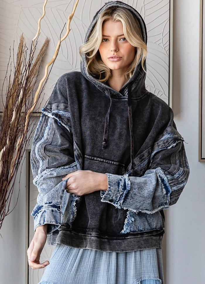 Oli & Hali Washed Knit Denim Mix Hoodie