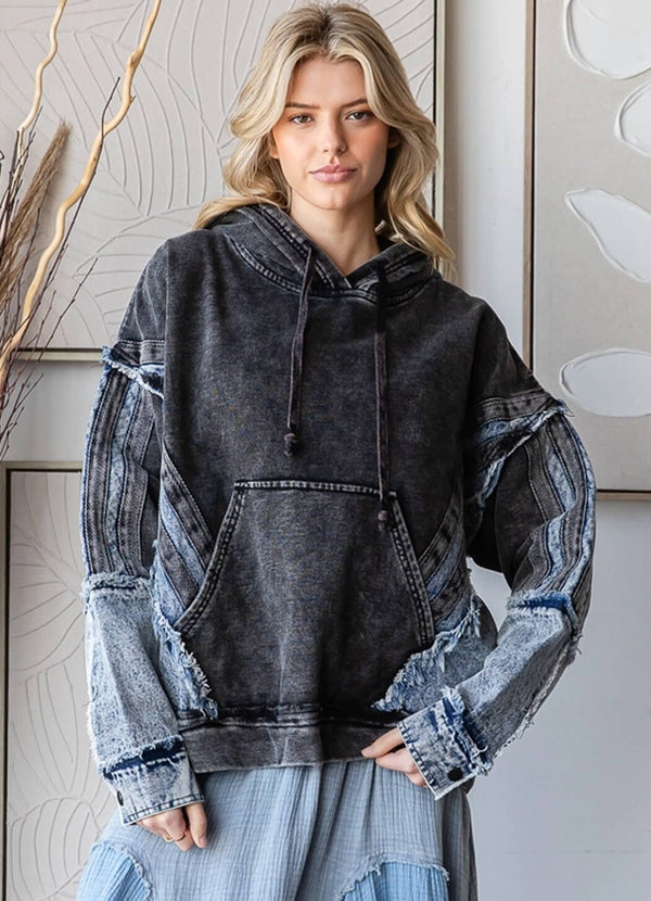 Oli & Hali Washed Knit Denim Mix Hoodie