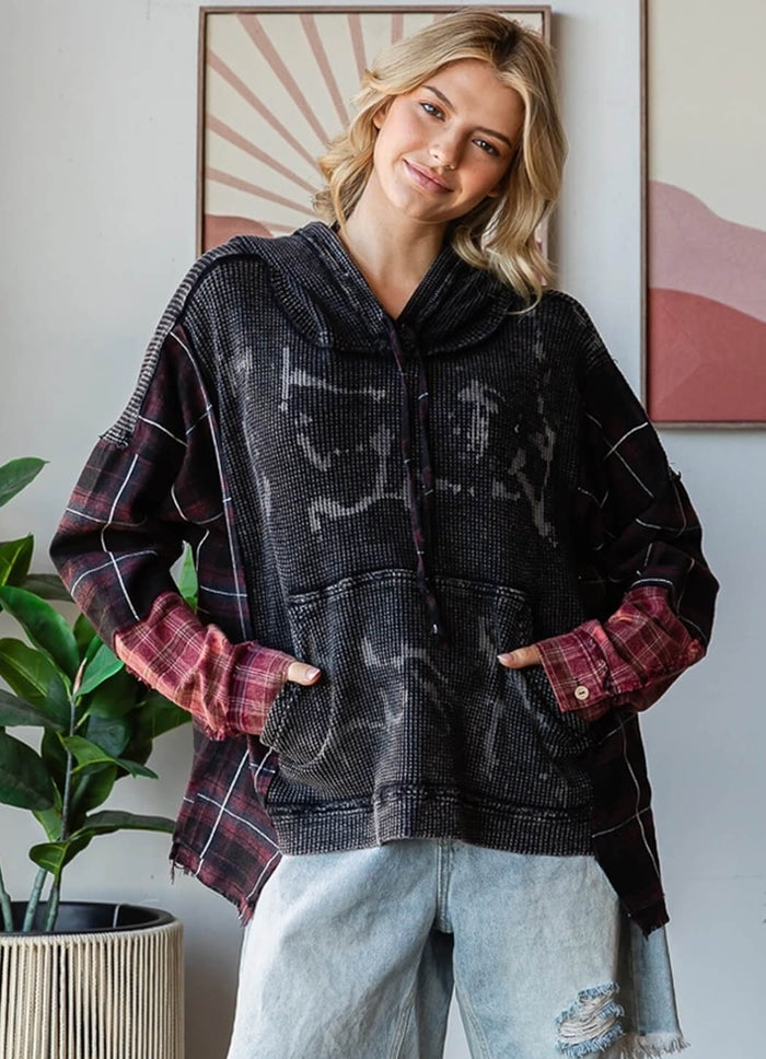 Oli & Hali Washed Fabric Mix Hoodie Top