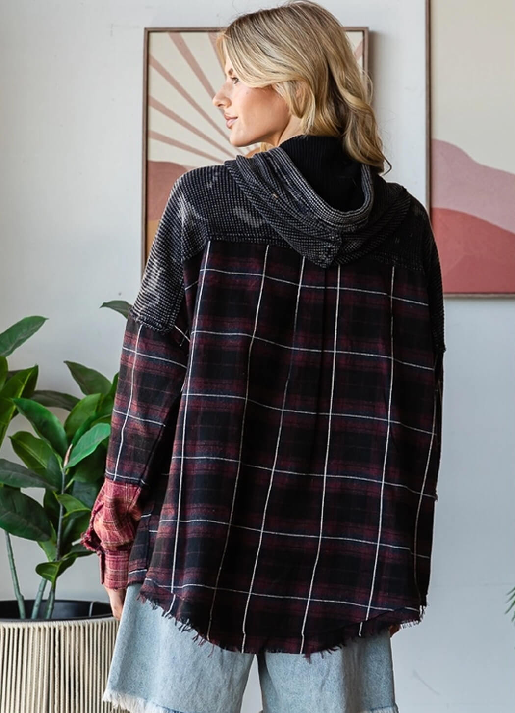 Oli & Hali Washed Fabric Mix Hoodie Top