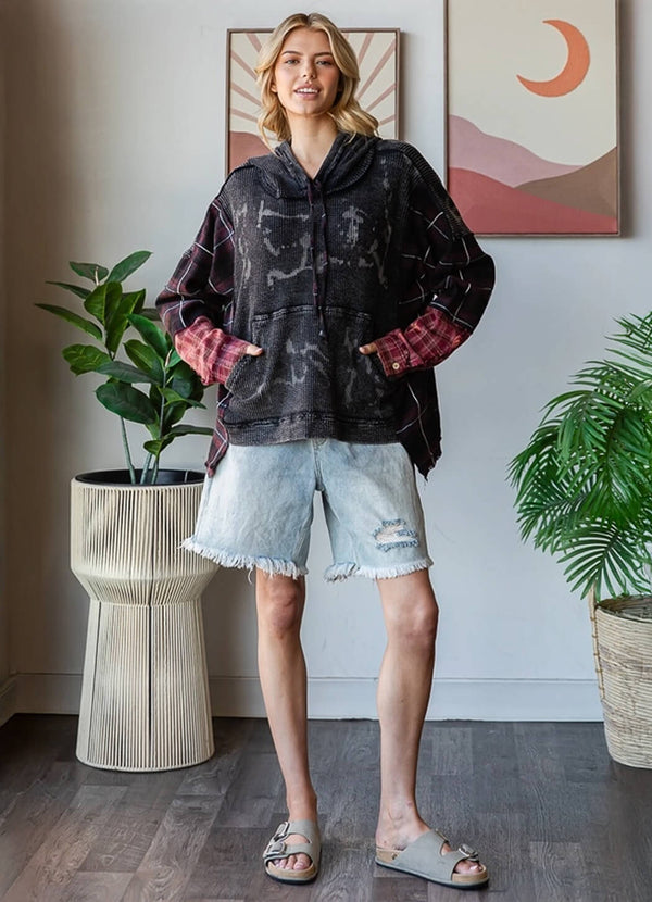 Oli & Hali Washed Fabric Mix Hoodie Top