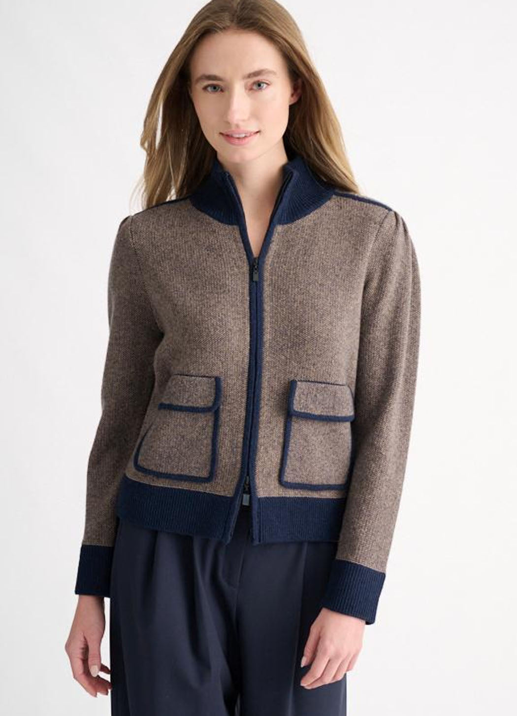 Kinross Tweed Zip Mock Cardigan