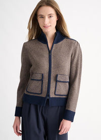 Kinross Tweed Zip Mock Cardigan