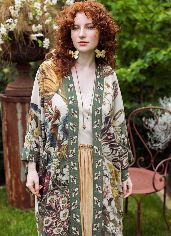 Market of Stars Love Grows Wild Floral Bamboo KImono Duster Robe with Bees