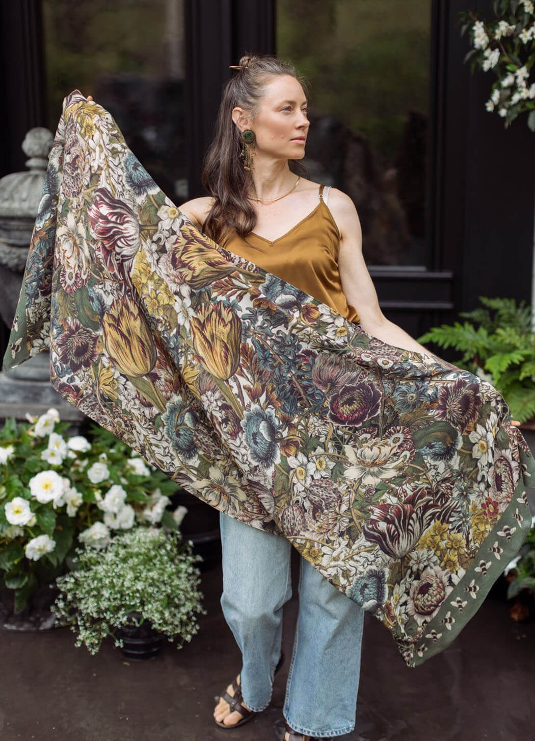 Market of Stars Love Grows Wild Floral Bamboo Scarf with Bees
