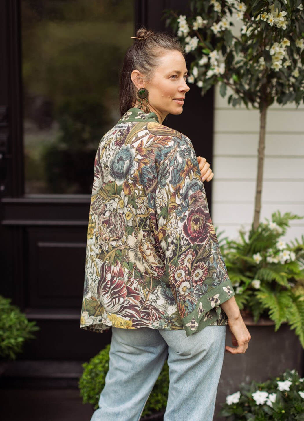 Market of Stars Love Grows Wild Floral Bamboo Cropped Kimono with Bees