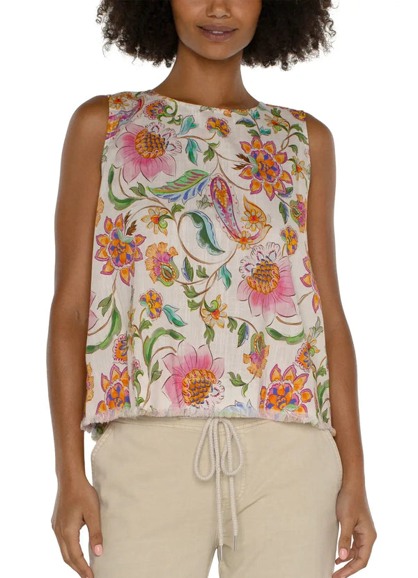 Liverpool Pink Multi Floral Sleeveless Woven Top