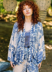 Market of Stars Let The Light In Cropped Bamboo Pixie Duster Kimono with Delft Print