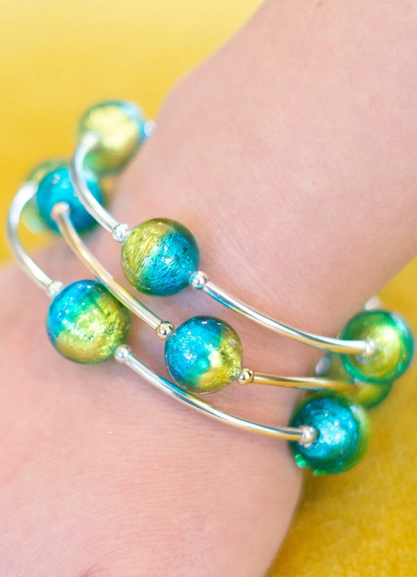Blessing Bracelet in Island Murano Glass With Sterling Silver Links 12mm Beads
