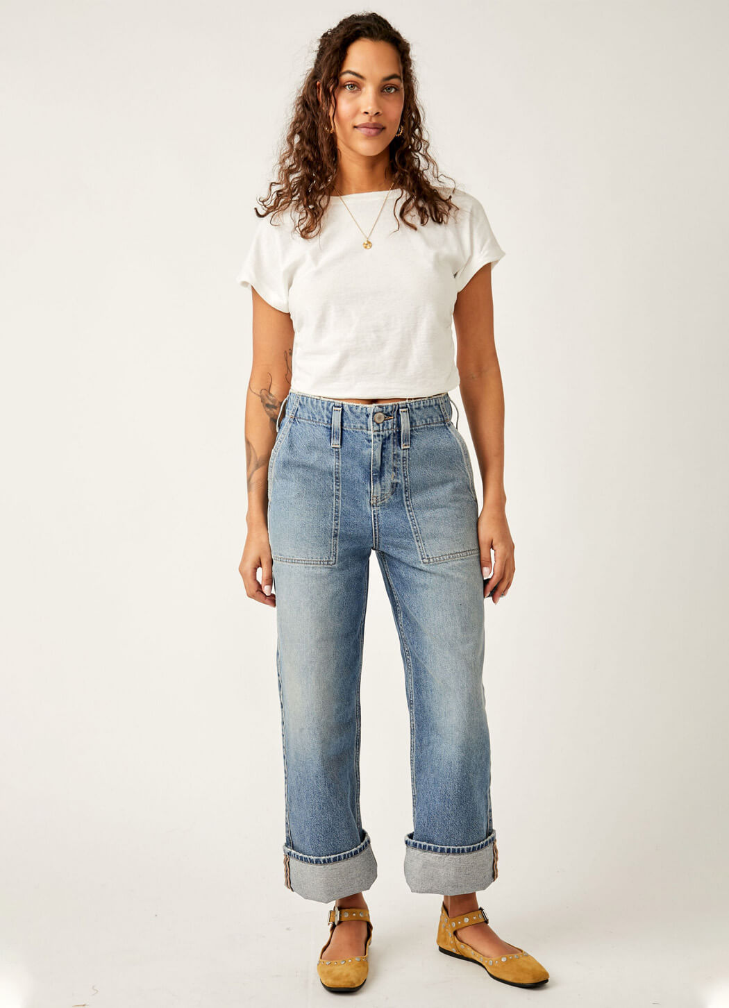 Free People Major Leagues Mid Rise Cuffed Jeans – Details Direct