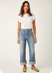 Free People Major Leagues Mid Rise Cuffed Jeans