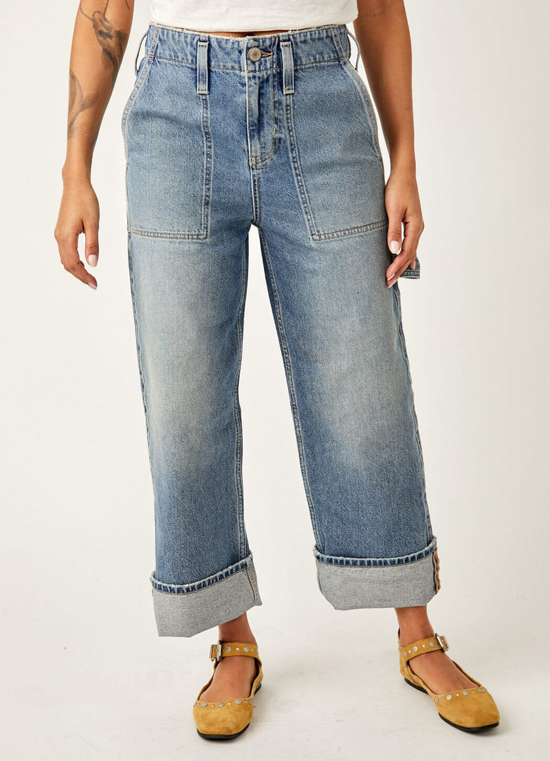 Free People Major Leagues Mid Rise Cuffed Jeans