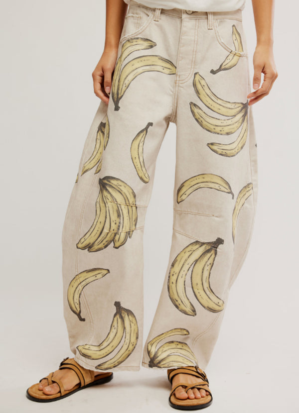 Free People Good Luck Printed Barrel Jeans