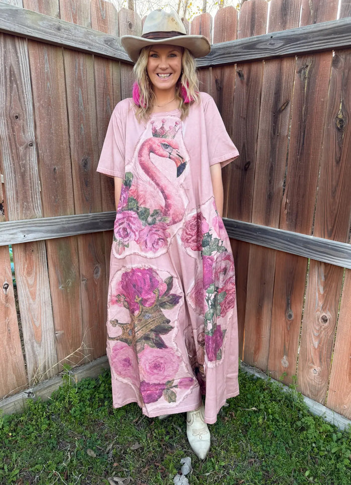 A rare Bird Pink Flamingo T-Shirt Dress