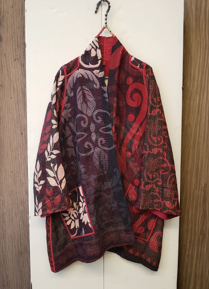Mieko Mintz Big Printed Patch With Ombre Backing Kantha A-Line Jacket