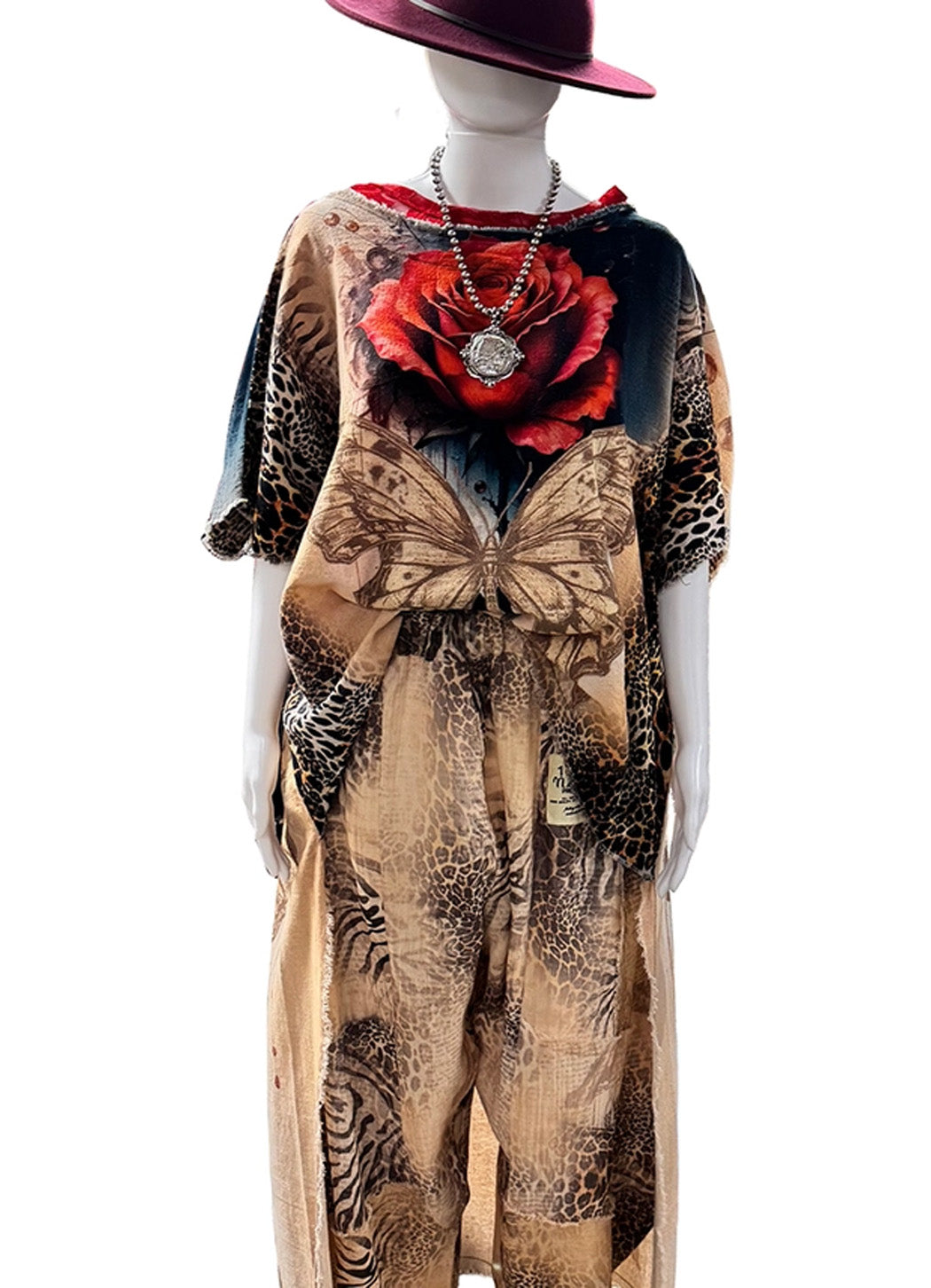 I Love Linen Hi-Lo Tunic with Rose & Butterfly