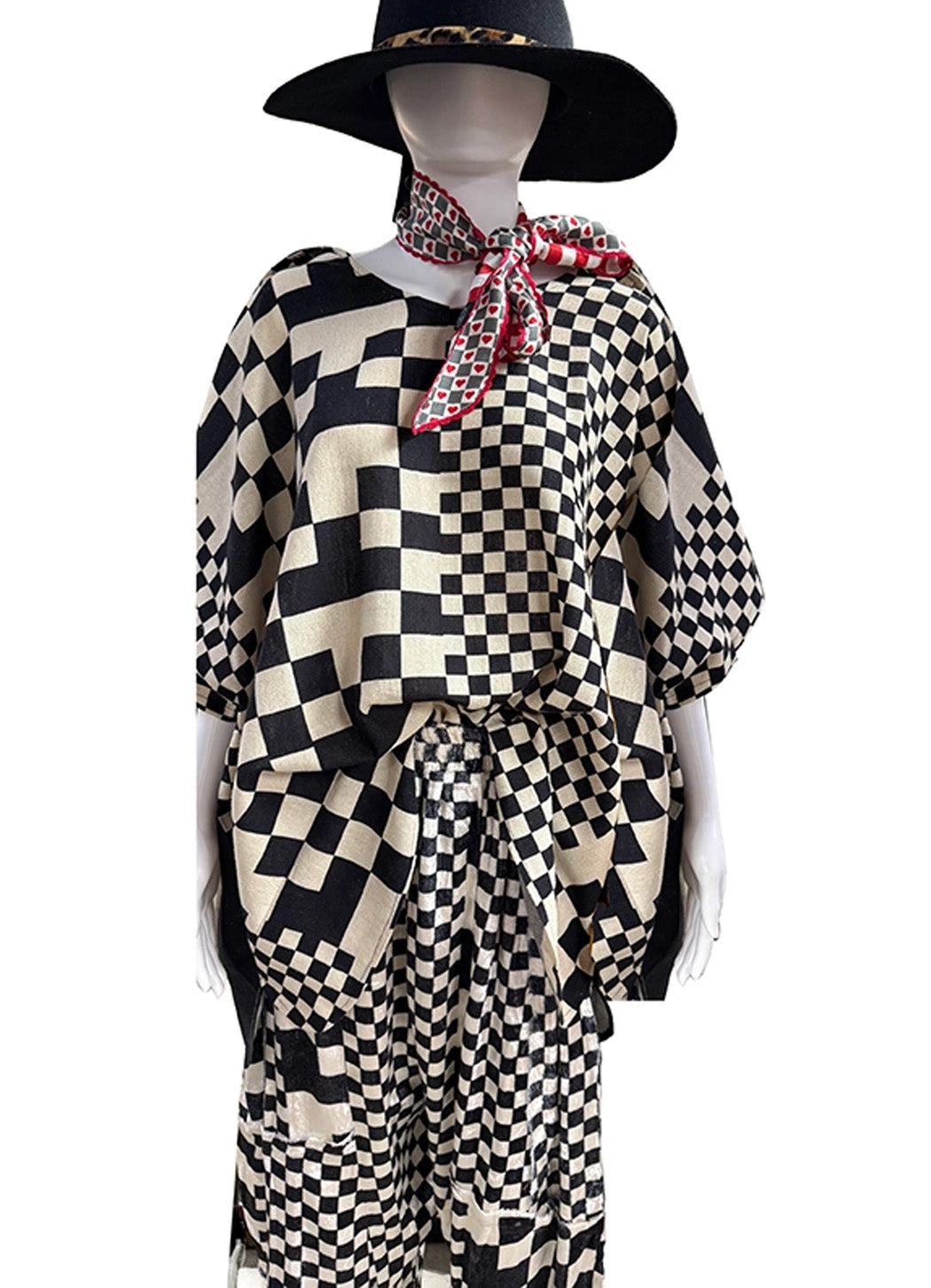 I Love Linen Oversized Collared Top with Checkerboard & Iron White Man