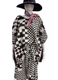 I Love Linen Oversized Collared Top with Checkerboard & Iron White Man