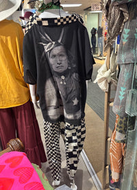 I Love Linen Oversized Collared Top with Checkerboard & Iron White Man