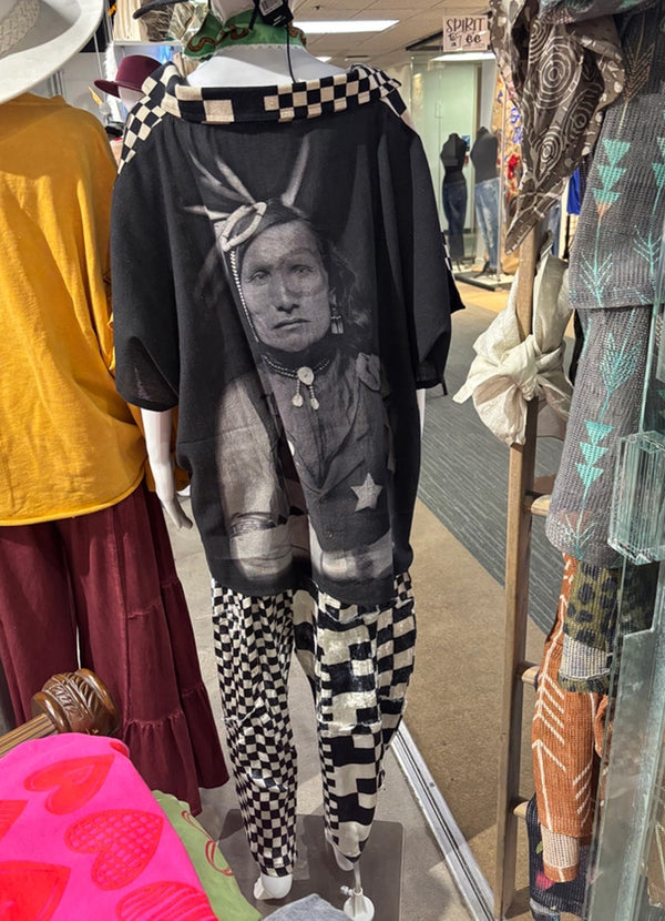 I Love Linen Oversized Collared Top with Checkerboard & Iron White Man