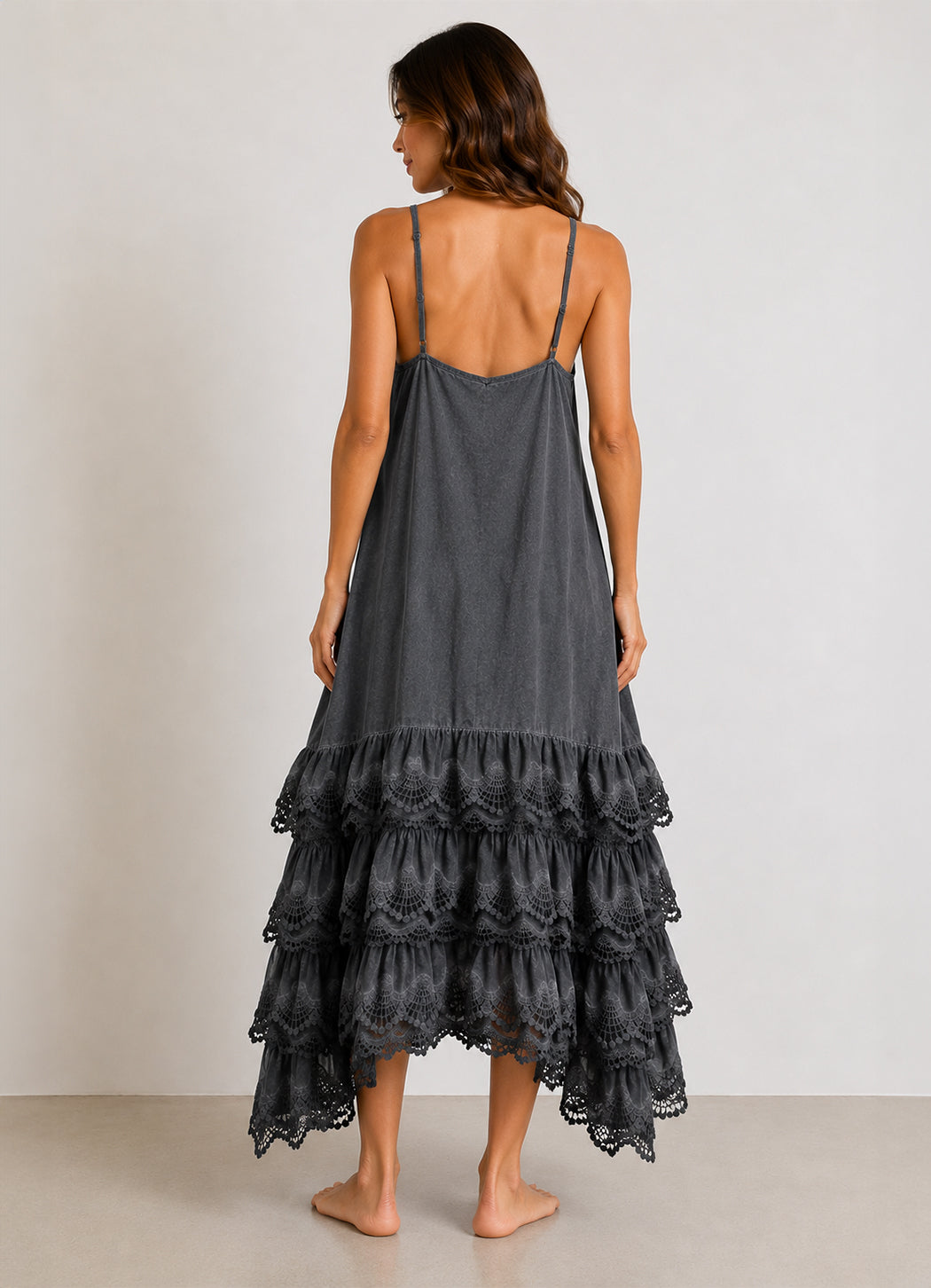 A Rare Bird Distressed Ruffle Slip Dress