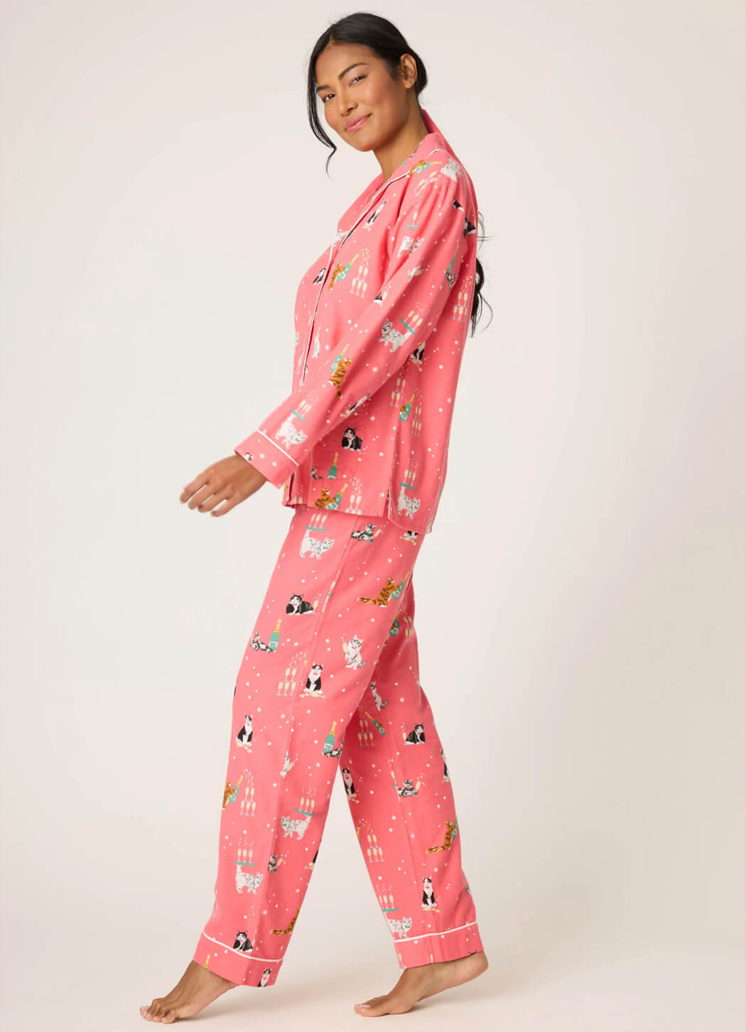 PJ Salvage Cat Print "Lets Get Fizzical" Flannel Pajamas
