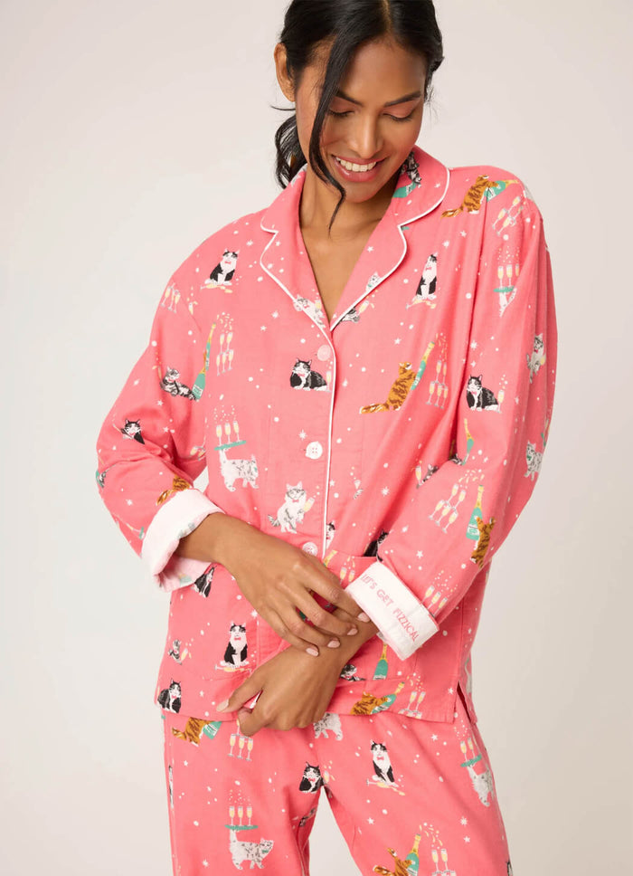PJ Salvage Cat Print "Lets Get Fizzical" Flannel Pajamas