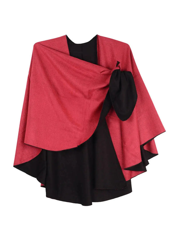 Rapti Fashion Reversible Cashmere Buckle Shawl - Rasberry/Black