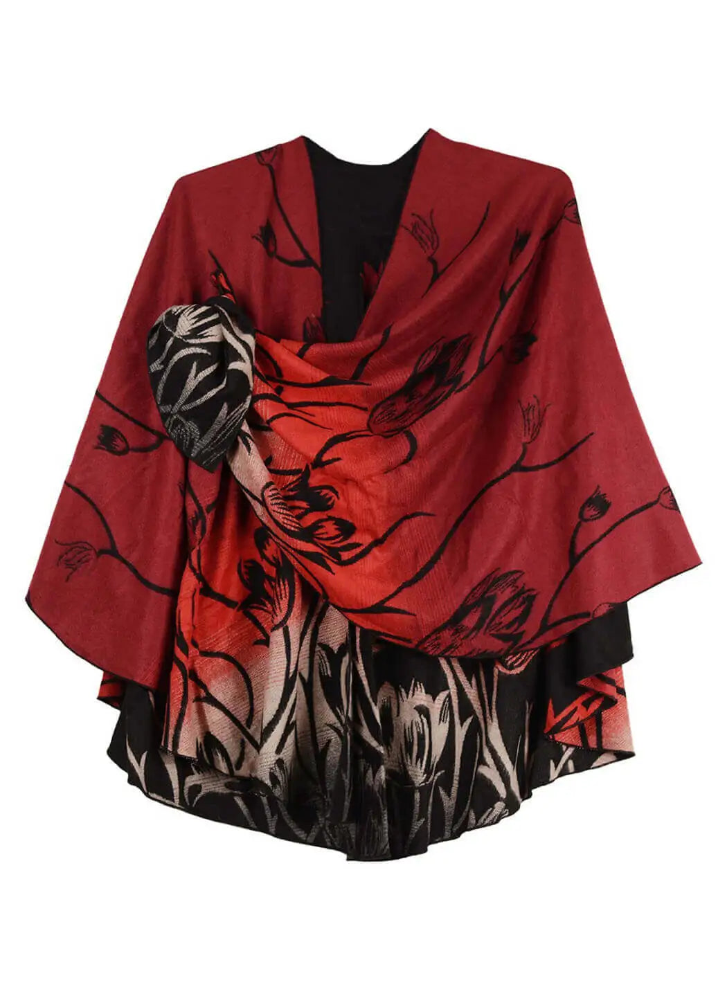 Rapti Fashion Reversible Cashmere Buckle Shawl - Red Ombre
