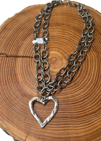 Belle Via Jewelry Etched Double Chain Open Heart Necklace