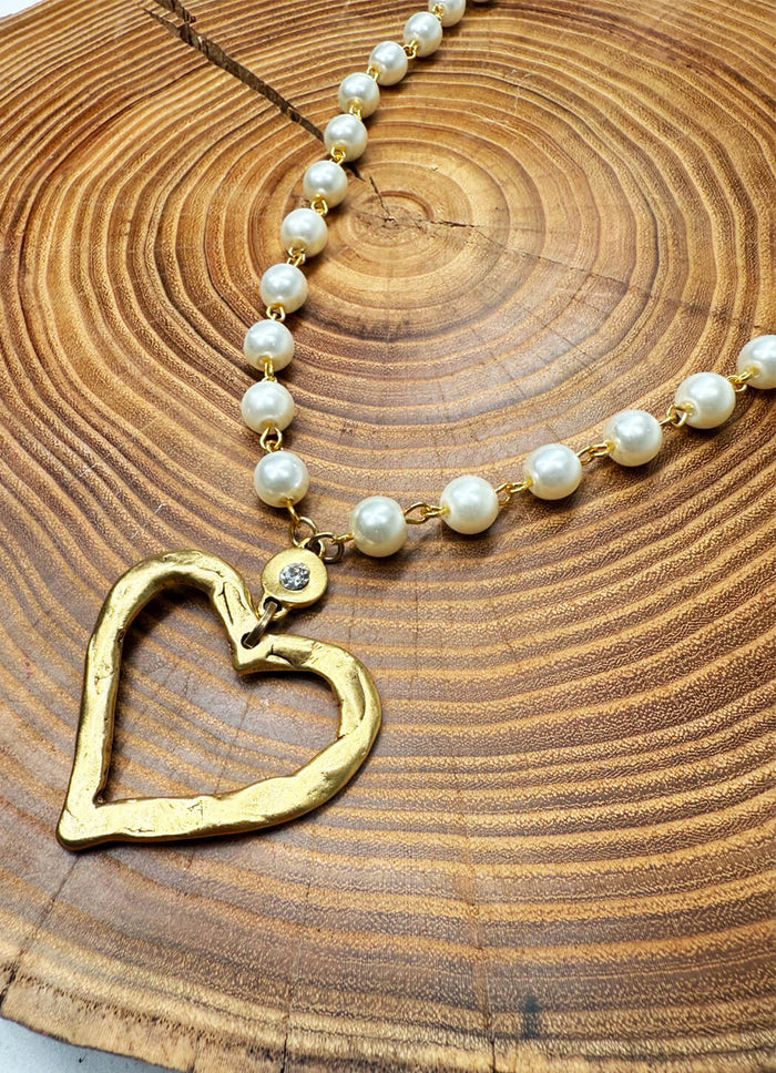 Belle Via Jewelry Open Heart Pearl Necklace